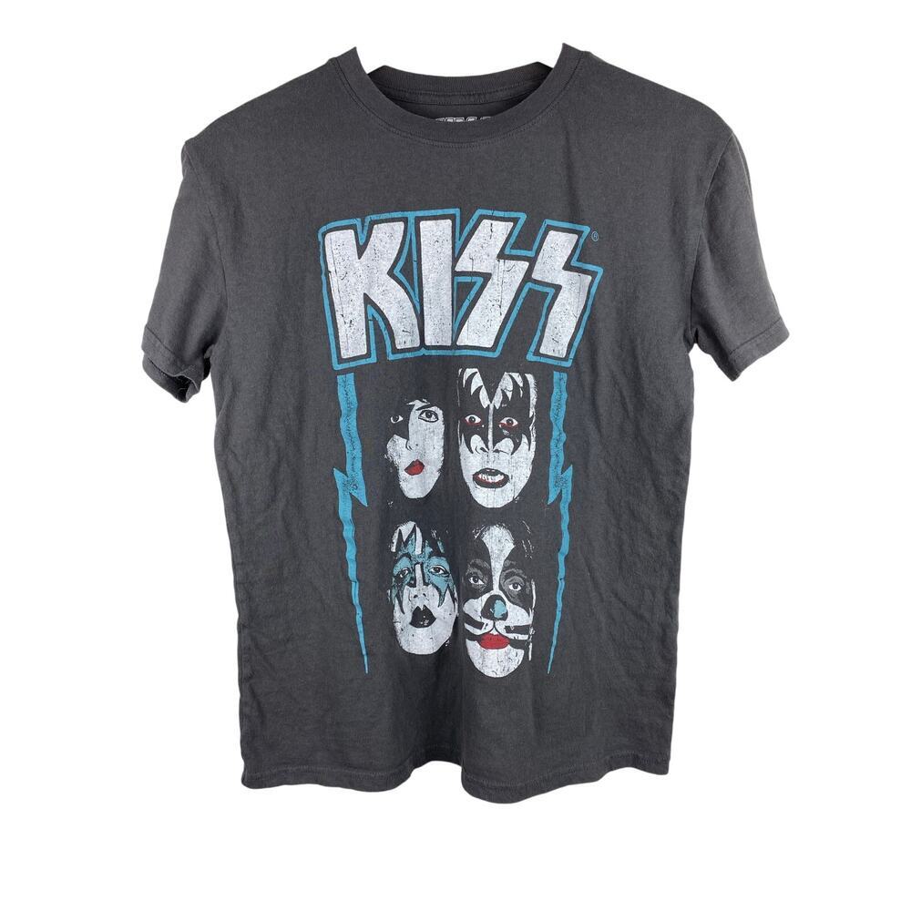 KISS M‎ Gray Short Sleeve Classic 70s Glam Rock Heavy Metal Band T-Shirt *